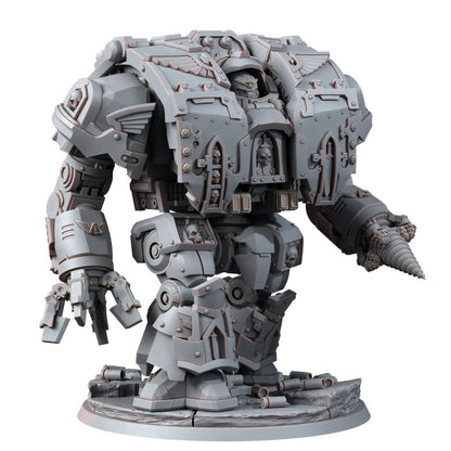 Hooded Knights Dreadnought With Melee Weapons, proxy miniature, walker, 28mm heroic scale unpainted resin