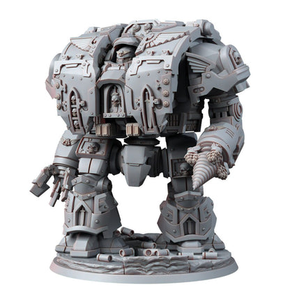 Hooded Knights Dreadnought With Melee Weapons, proxy miniature, walker, 28mm heroic scale unpainted resin, view 2