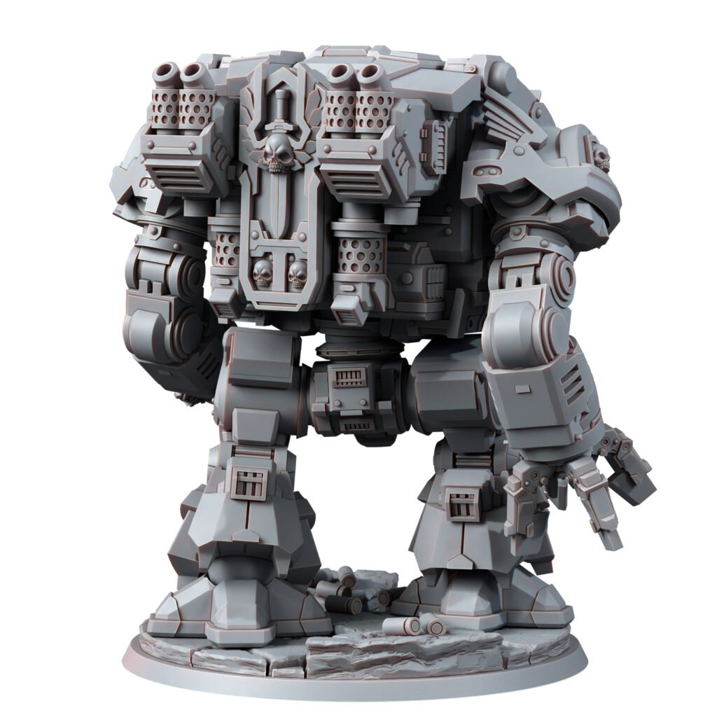 Hooded Knights Dreadnought With Melee Weapons, proxy miniature, walker, 28mm heroic scale unpainted resin, view 3