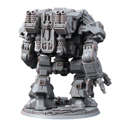 Hooded Knights Dreadnought With Melee Weapons, proxy miniature, walker, 28mm heroic scale unpainted resin, view 3