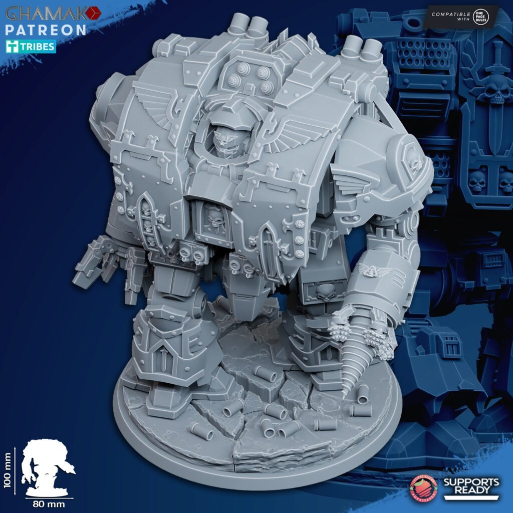 Hooded Knights Dreadnought With Melee Weapons, proxy miniature, walker, 28mm heroic scale unpainted resin, view 5