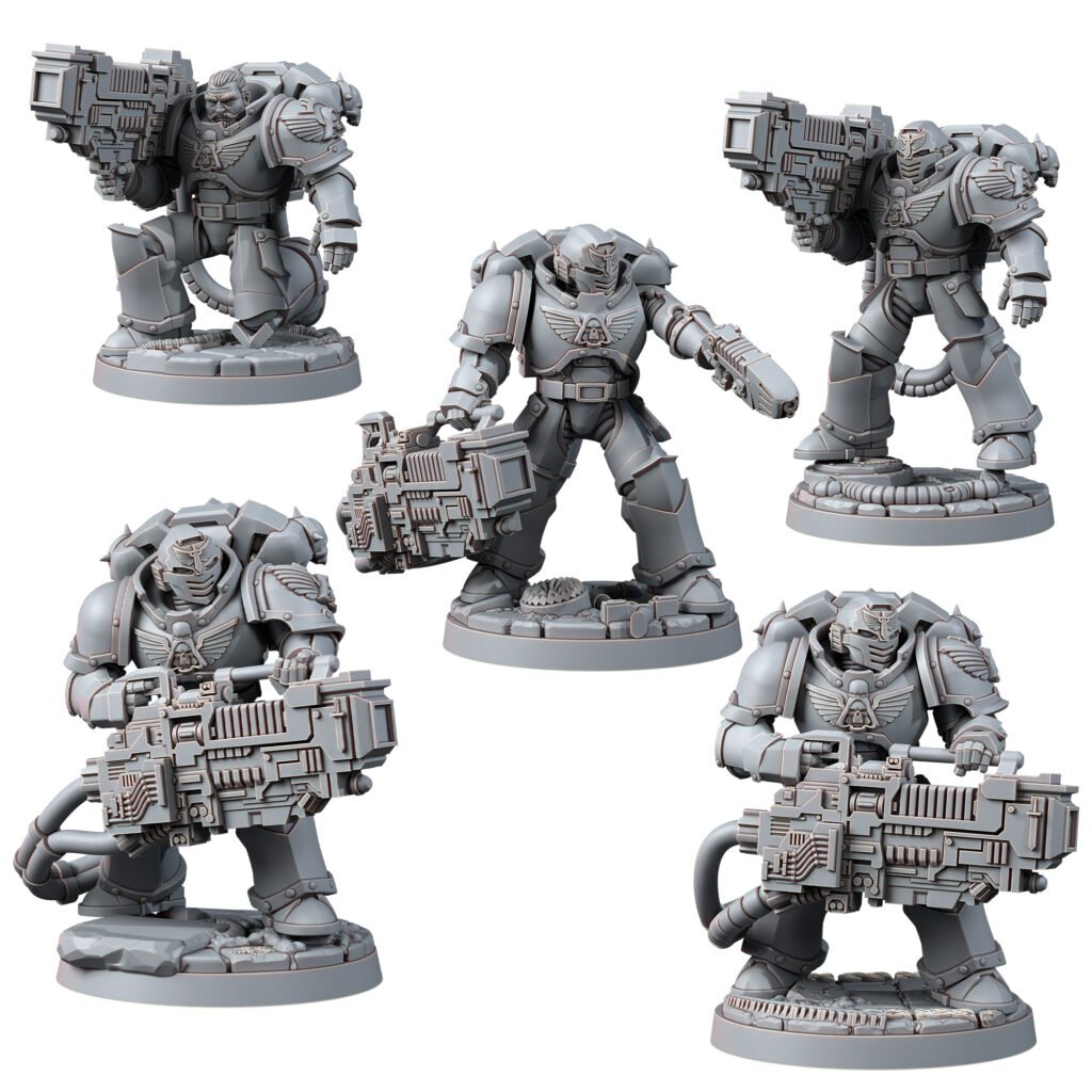 Hooded Knights Plasma Devastator (5 Units), proxy miniature, squad, 28mm heroic scale unpainted resin