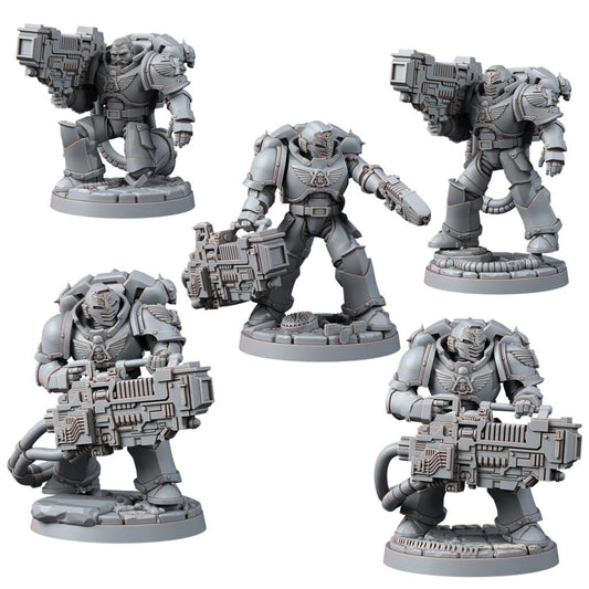 Hooded Knights Plasma Devastator (5 Units), proxy miniature, squad, 28mm heroic scale unpainted resin