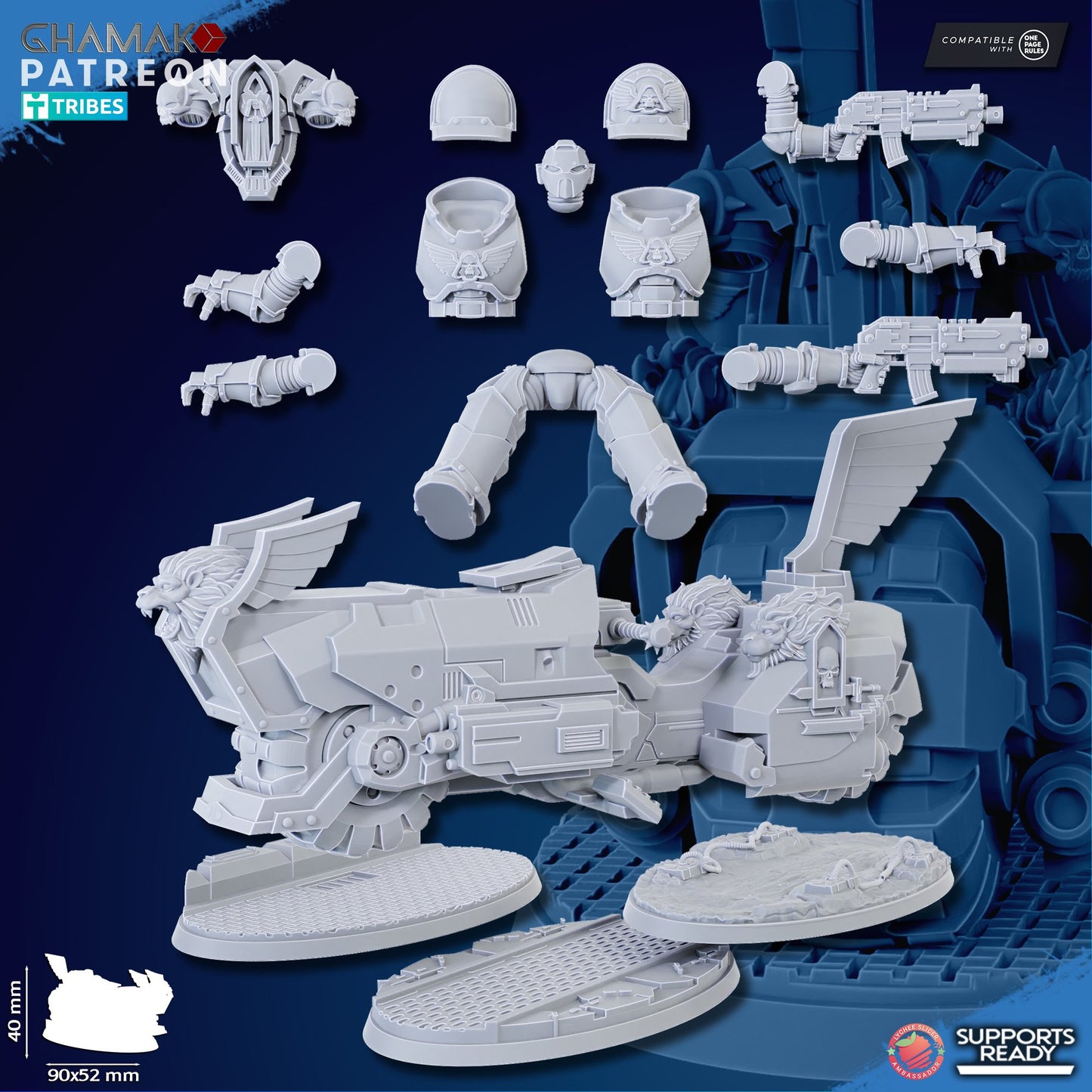 Hooded Knights Winged Lions Bike, proxy miniature, vehicle, 28mm heroic scale unpainted resin, view 3