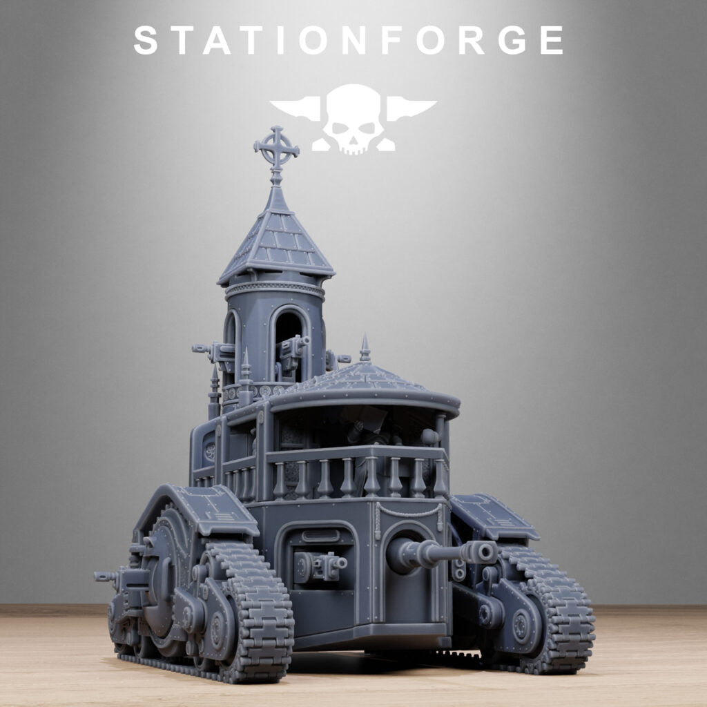Imperial Army Heavy Tank, proxy miniature, 28mm heroic scale unpainted resin, view 3