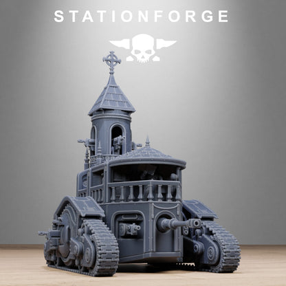 Imperial Army Heavy Tank, proxy miniature, 28mm heroic scale unpainted resin, view 3