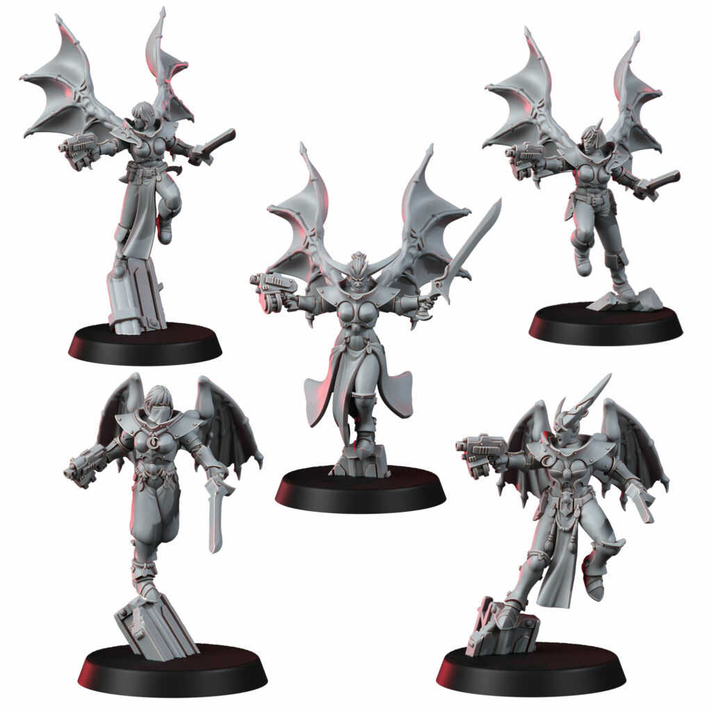 Pleasure Knights Angels Squad, proxy miniature, 28mm heroic scale unpainted resin