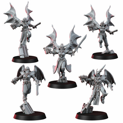Pleasure Knights Angels Squad, proxy miniature, 28mm heroic scale unpainted resin