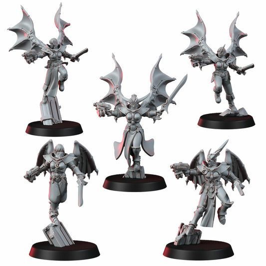 Pleasure Knights Angels Squad, proxy miniature, 28mm heroic scale unpainted resin