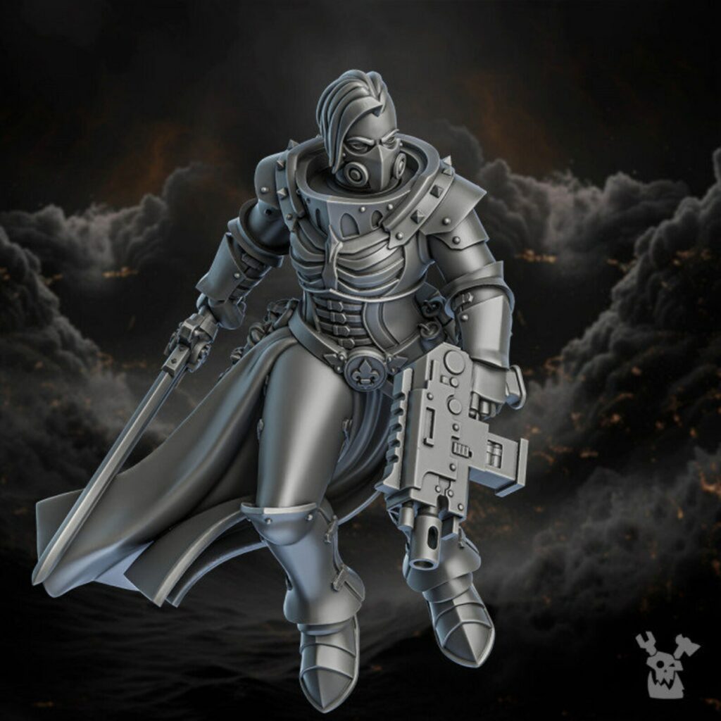 Battle Sisters Retribution Angels, proxy miniature, 28mm heroic scale unpainted resin, view 4