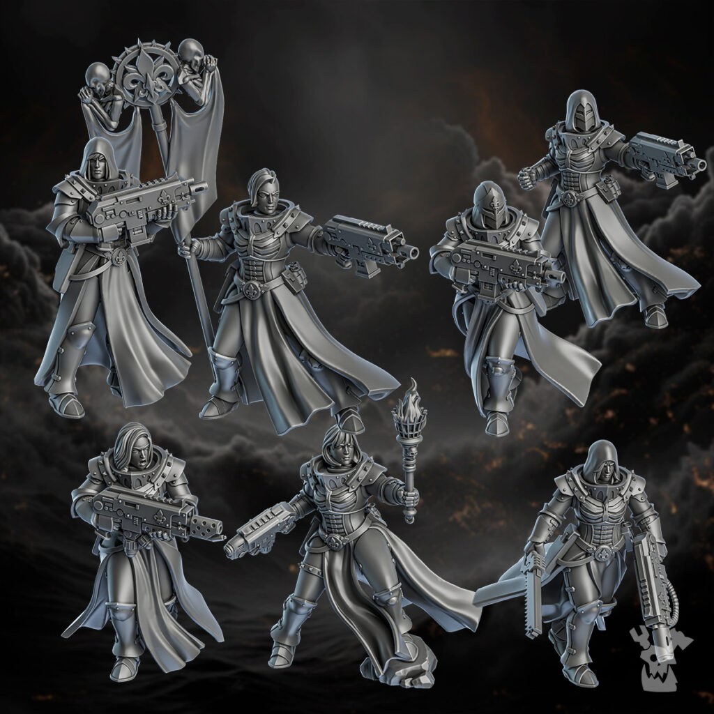 Battle Sisters Of Minor Guilt Squad, proxy miniature, 28mm heroic scale unpainted resin, view 2