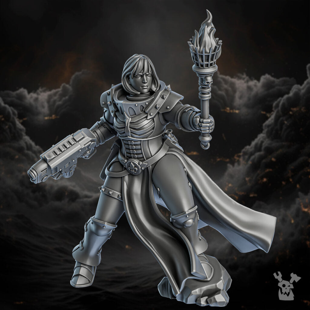 Battle Sisters Of Minor Guilt Squad, proxy miniature, 28mm heroic scale unpainted resin, view 3