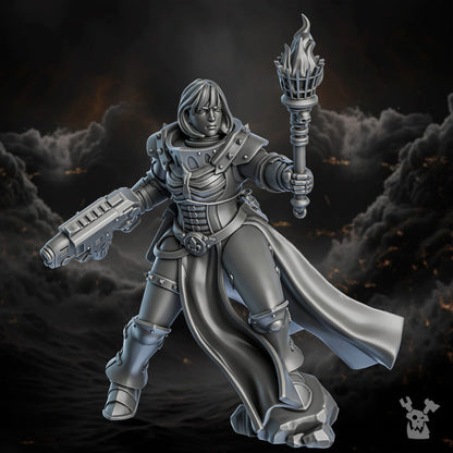Battle Sisters Of Minor Guilt Squad, proxy miniature, 28mm heroic scale unpainted resin, view 3