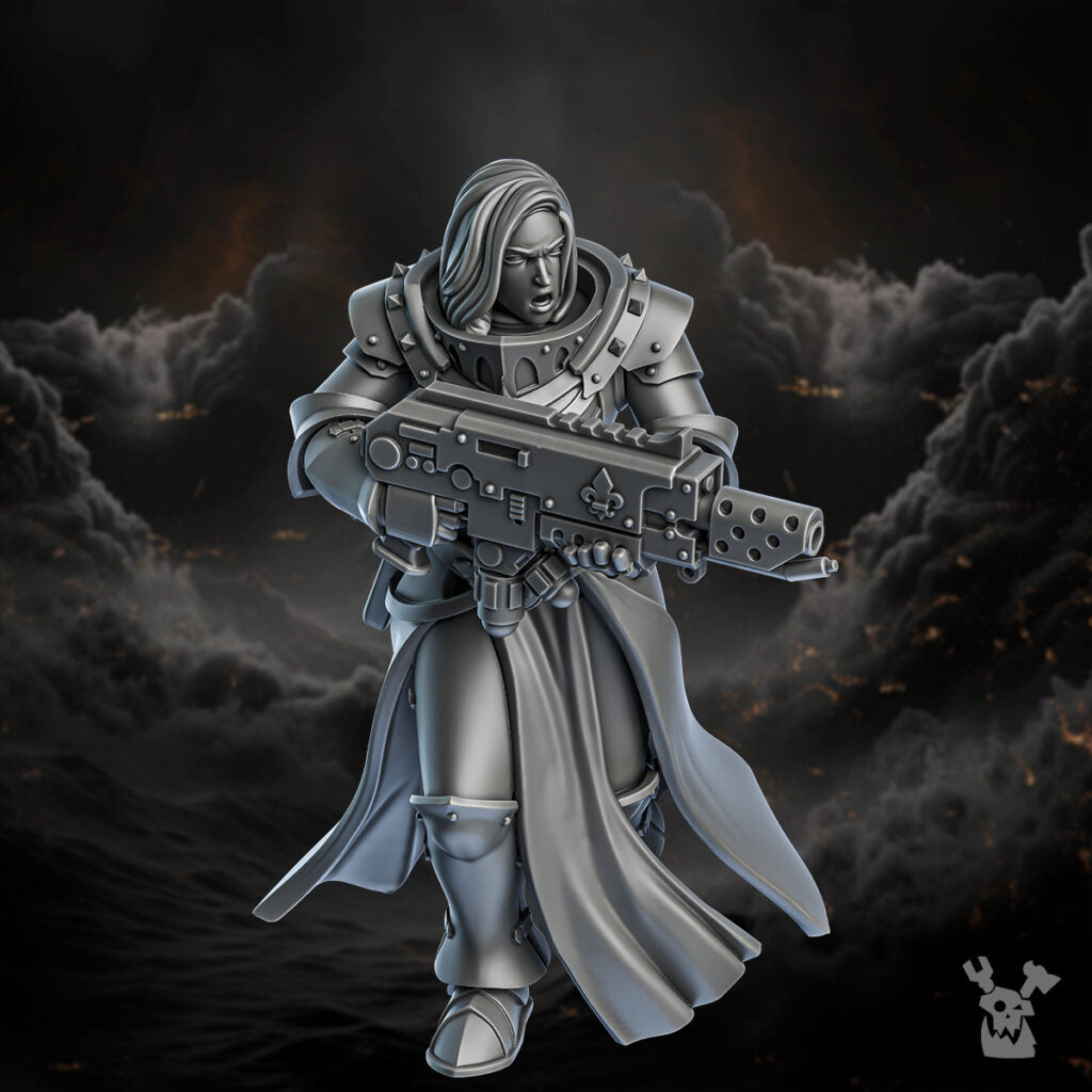 Battle Sisters Of Minor Guilt Squad, proxy miniature, 28mm heroic scale unpainted resin, view 5