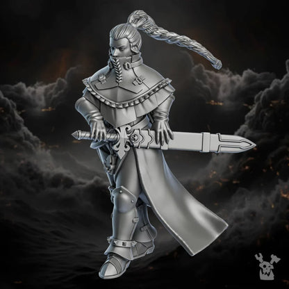 Battle Sisters Tianna, proxy miniature, 28mm heroic scale unpainted resin, view 2