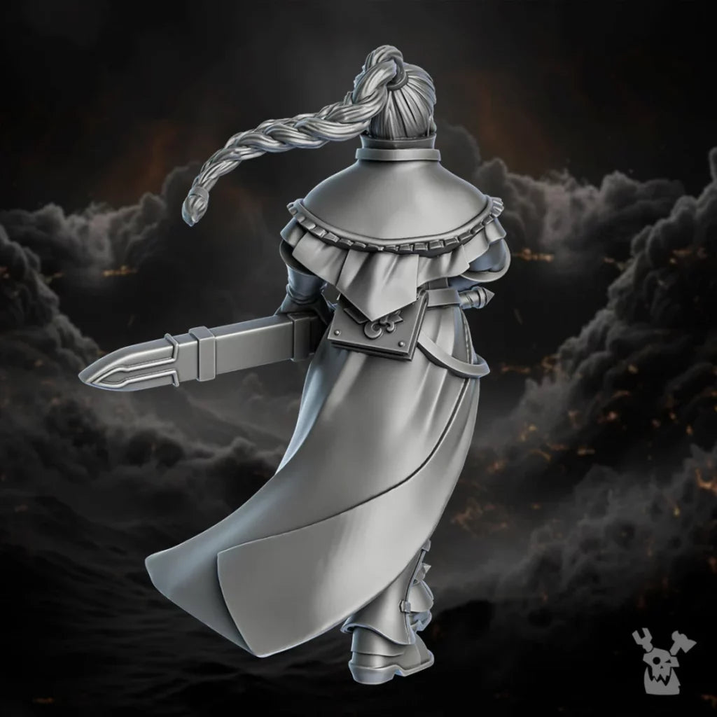 Battle Sisters Tianna, proxy miniature, 28mm heroic scale unpainted resin, view 3