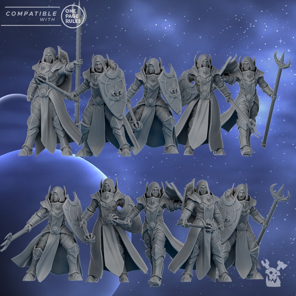 Battle Sisters Guards Squad, proxy miniature, 28mm heroic scale unpainted resin, view 2