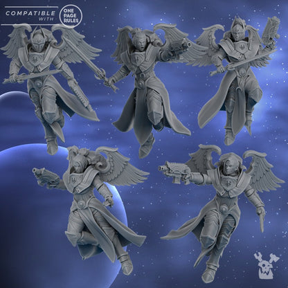 Battle Sisters Lunar Angels Squad, proxy miniature, 28mm heroic scale unpainted resin