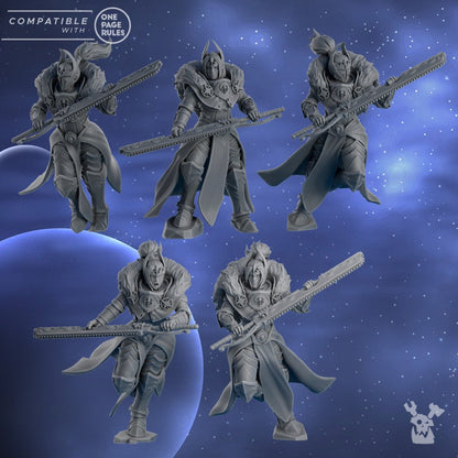 Battle Sisters Moon Blades Squad, proxy miniature, 28mm heroic scale unpainted resin, view 2