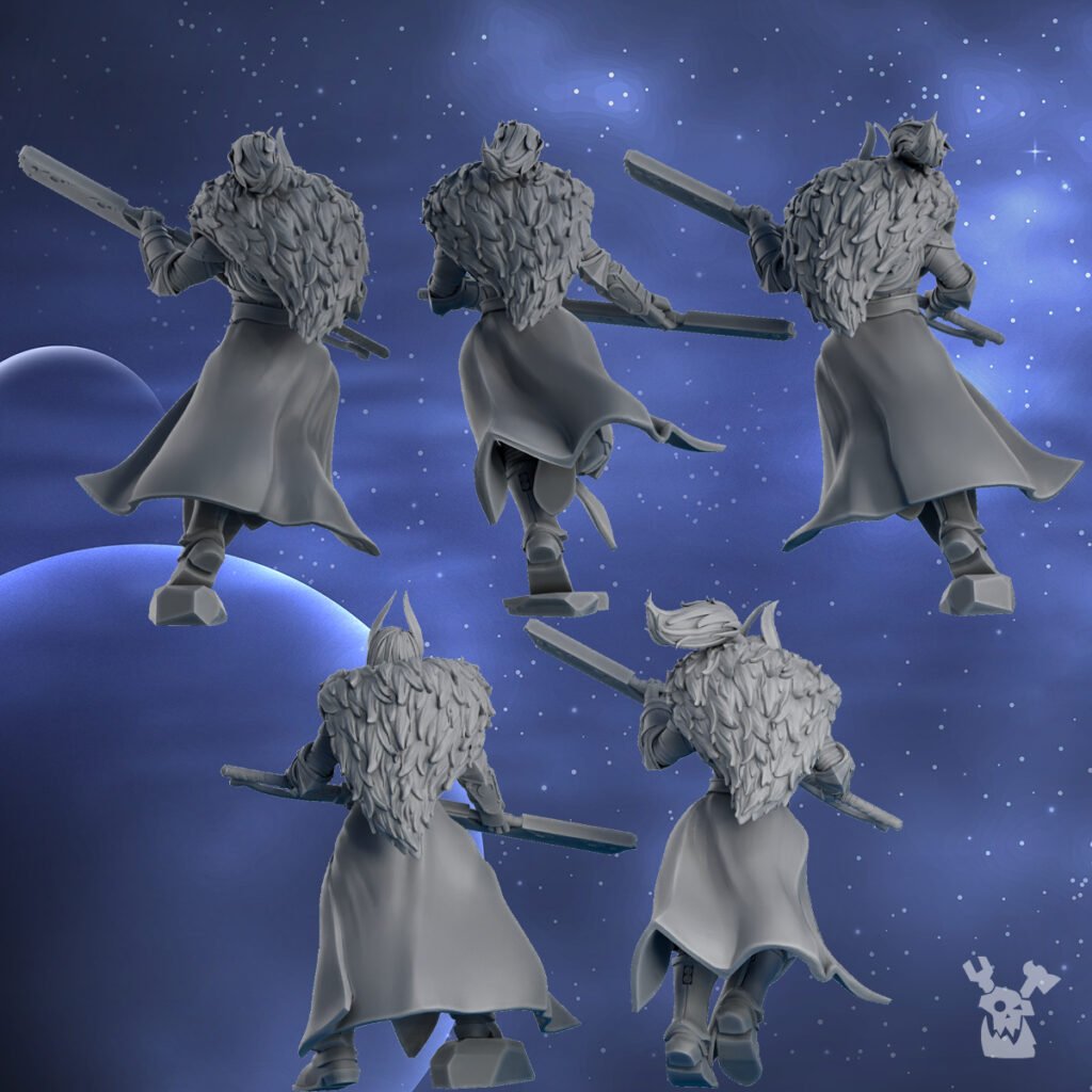 Battle Sisters Moon Blades Squad, proxy miniature, 28mm heroic scale unpainted resin, view 3