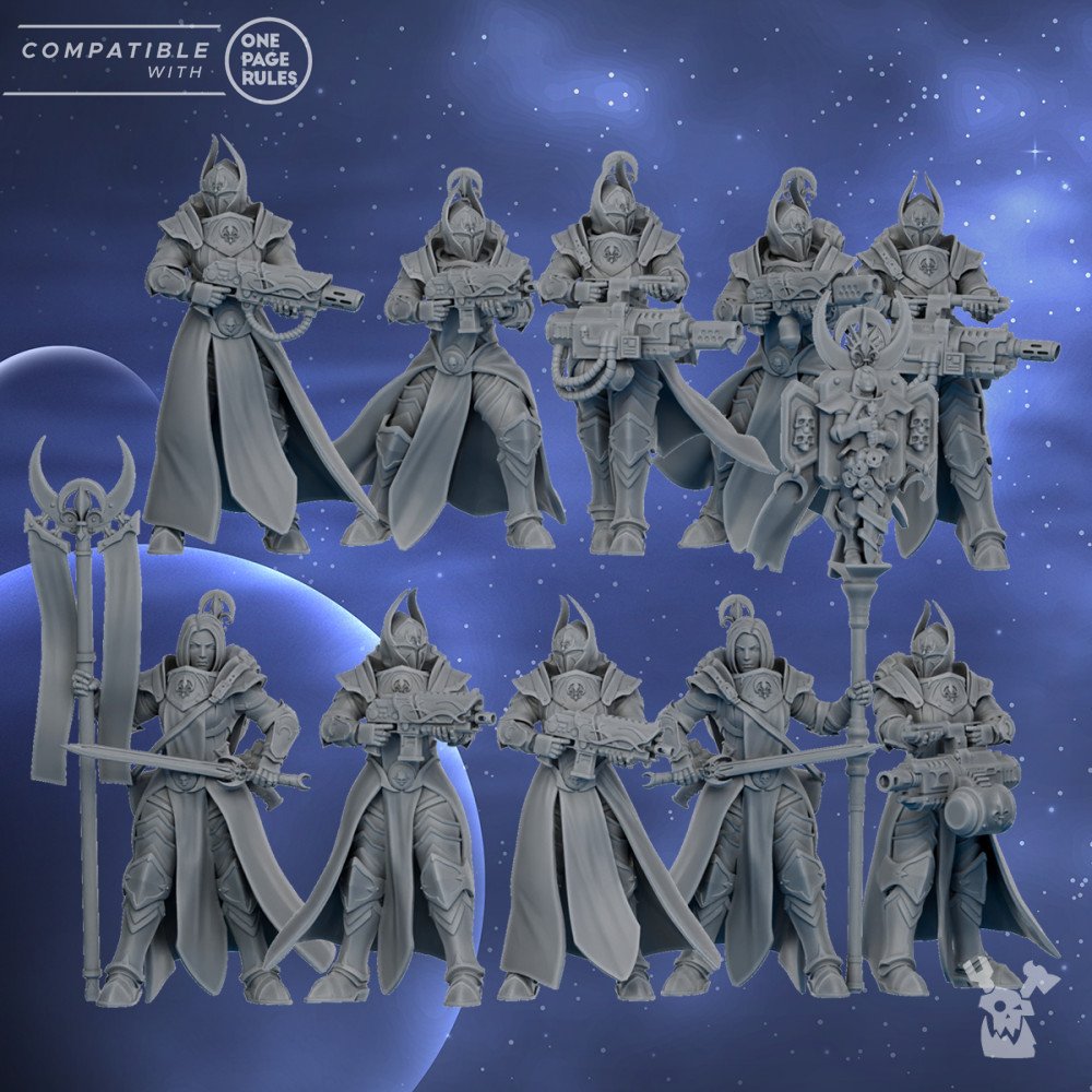 Battle Sisters Nova Star Squad, proxy miniature, 28mm heroic scale unpainted resin, view 2