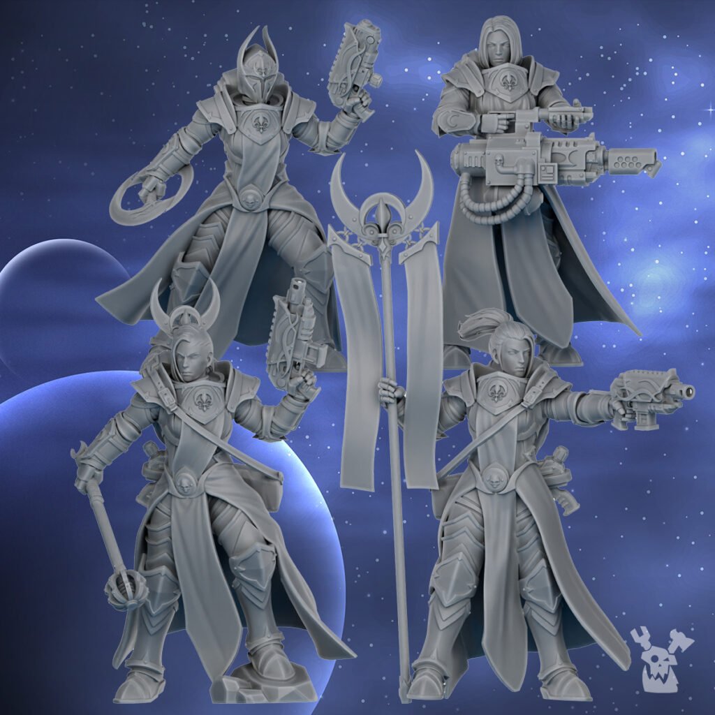 Battle Sisters Nova Star Squad, proxy miniature, 28mm heroic scale unpainted resin, view 4