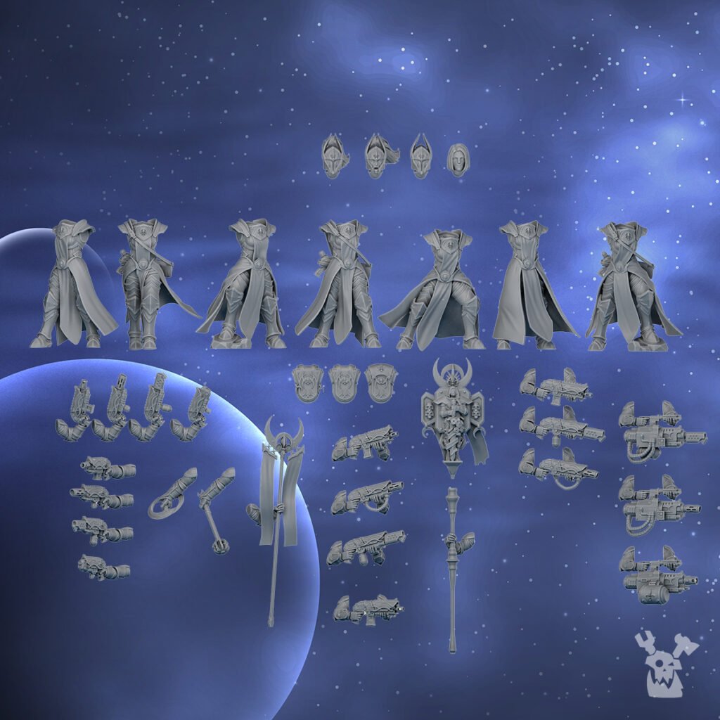 Battle Sisters Nova Star Squad, proxy miniature, 28mm heroic scale unpainted resin, view 10