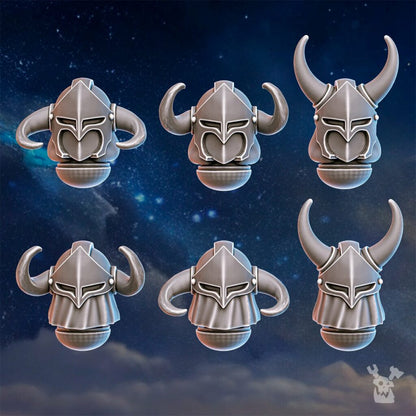 Battle Sisters Horned Helmets, resin conversion bits, bits, 28mm heroic scale unpainted resin, view 2
