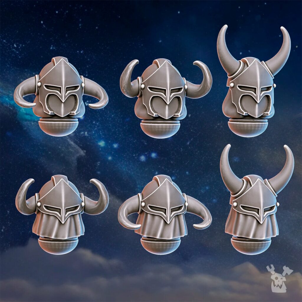 Battle Sisters Horned Helmets, resin conversion bits, bits, 28mm heroic scale unpainted resin, view 3