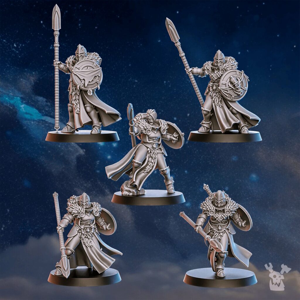 Battle Sisters Icewall Squad, proxy miniature, 28mm heroic scale unpainted resin, view 3