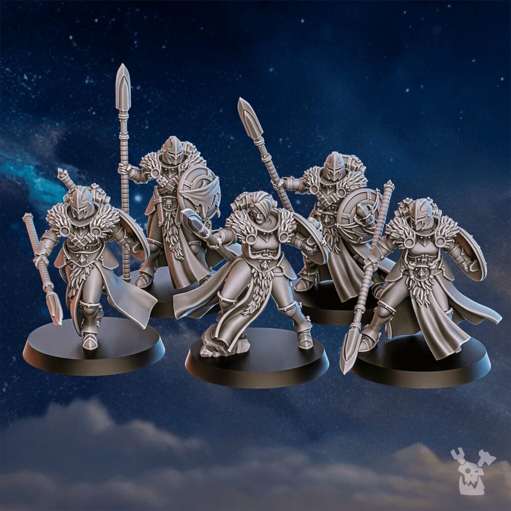 Battle Sisters Icewall Squad, proxy miniature, 28mm heroic scale unpainted resin, view 4