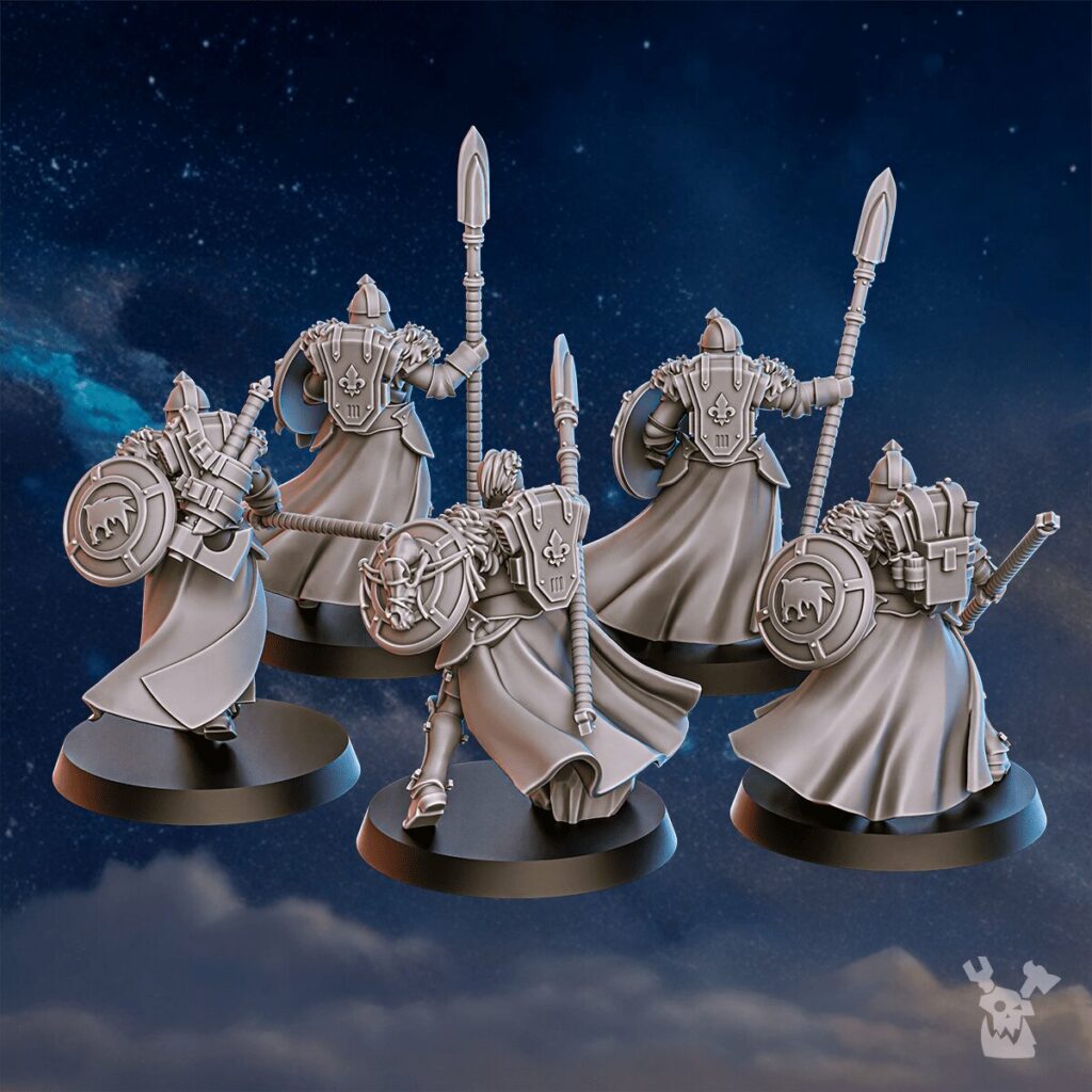 Battle Sisters Icewall Squad, proxy miniature, 28mm heroic scale unpainted resin, view 5
