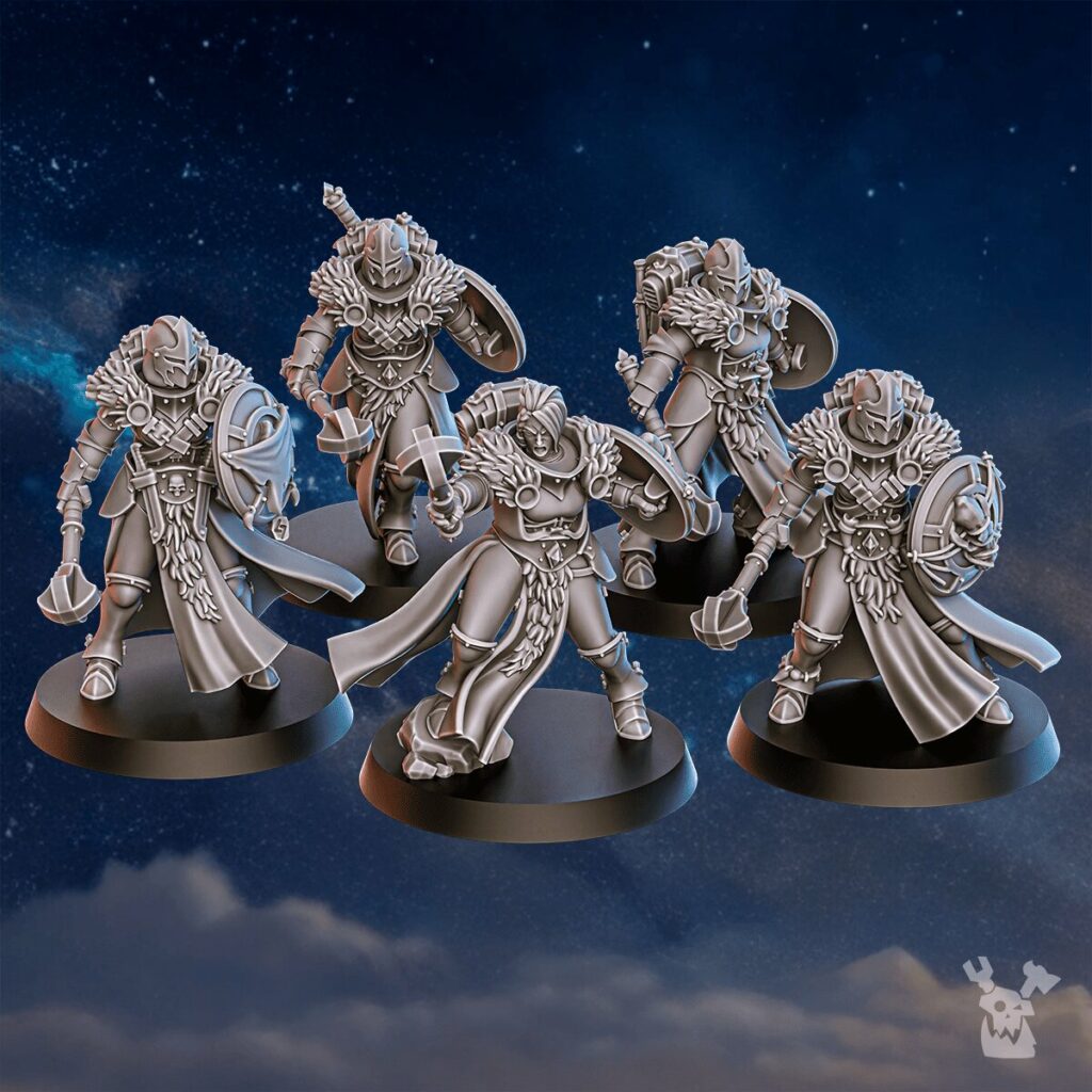 Battle Sisters Icewall Squad, proxy miniature, 28mm heroic scale unpainted resin, view 7