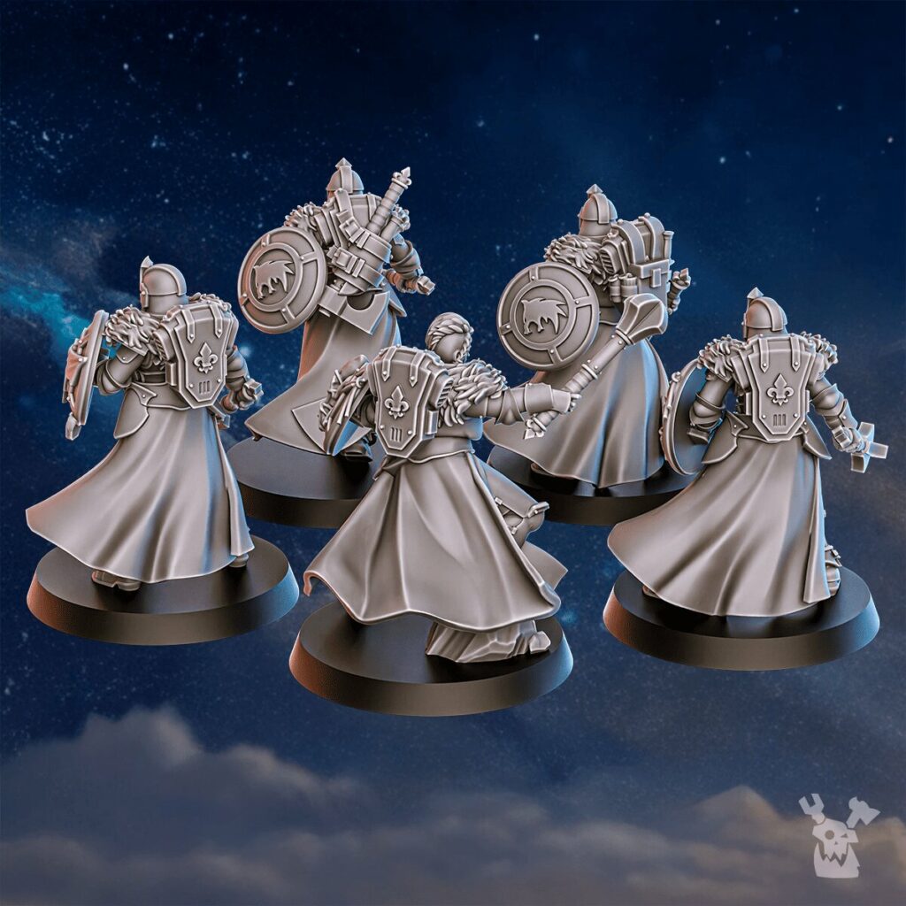 Battle Sisters Icewall Squad, proxy miniature, 28mm heroic scale unpainted resin, view 8