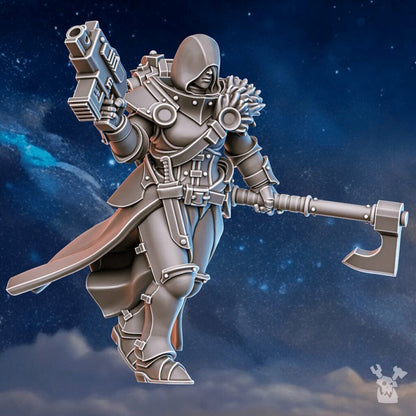 Battle Sisters Thalassica, proxy miniature, 28mm heroic scale unpainted resin, view 3