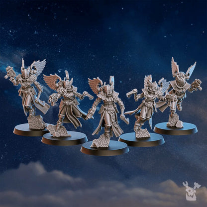Battle Sisters Valkyries Squad, proxy miniature, 28mm heroic scale unpainted resin