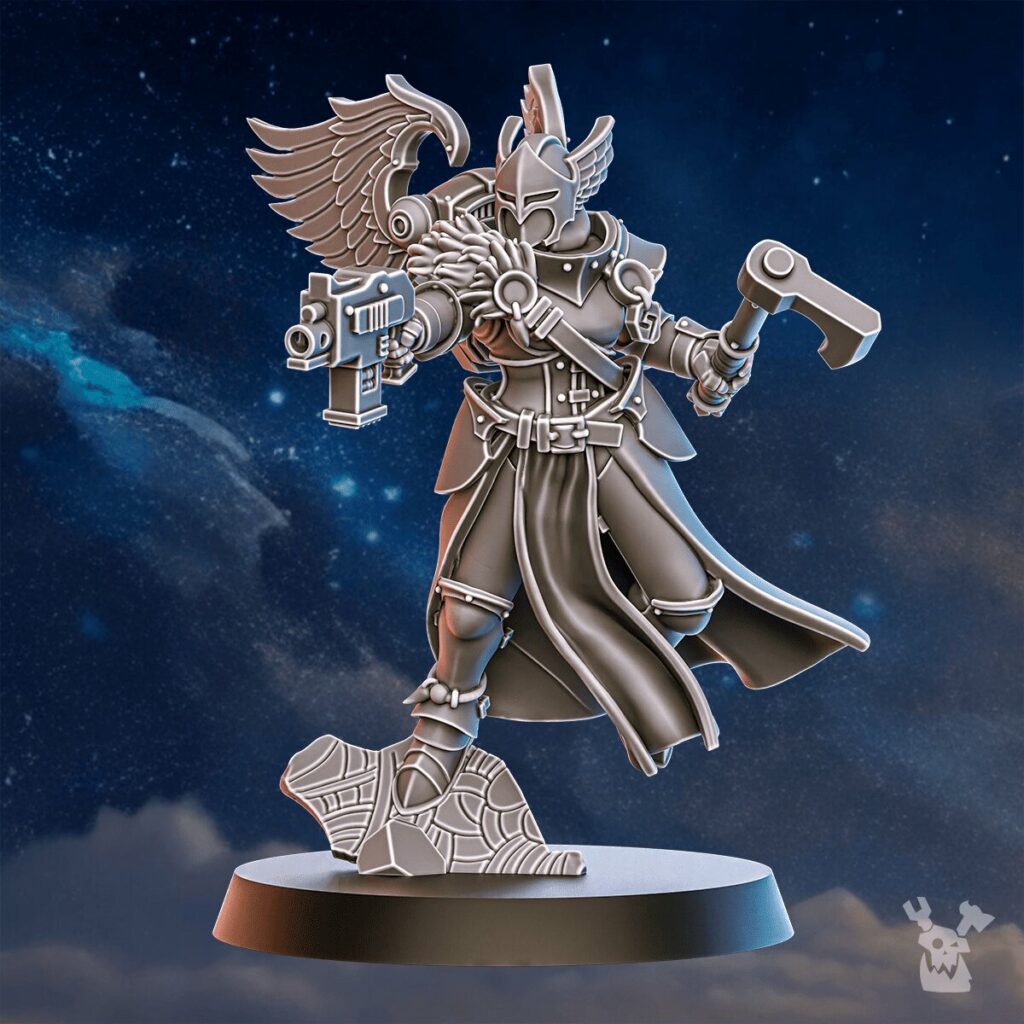 Battle Sisters Valkyries Squad, proxy miniature, 28mm heroic scale unpainted resin, view 4