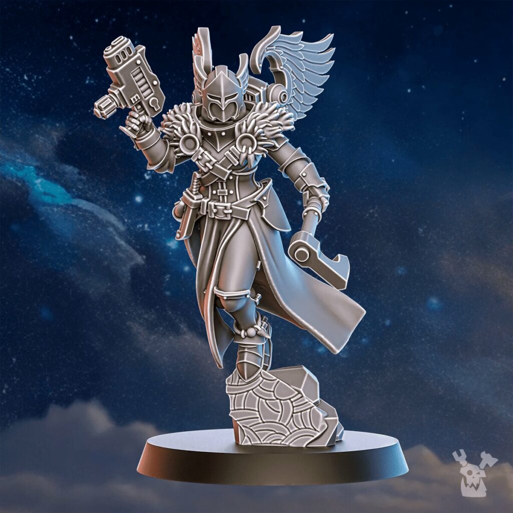 Battle Sisters Valkyries Squad, proxy miniature, 28mm heroic scale unpainted resin, view 5