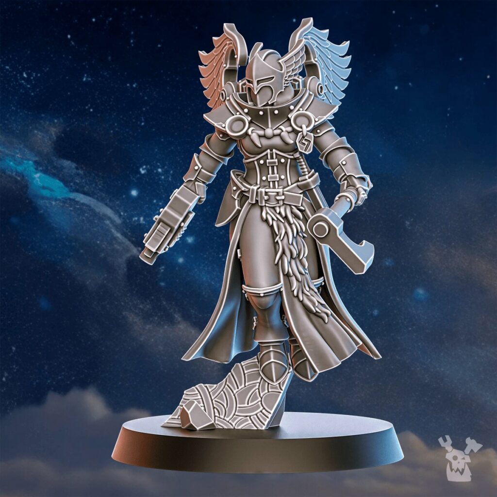 Battle Sisters Valkyries Squad, proxy miniature, 28mm heroic scale unpainted resin, view 6