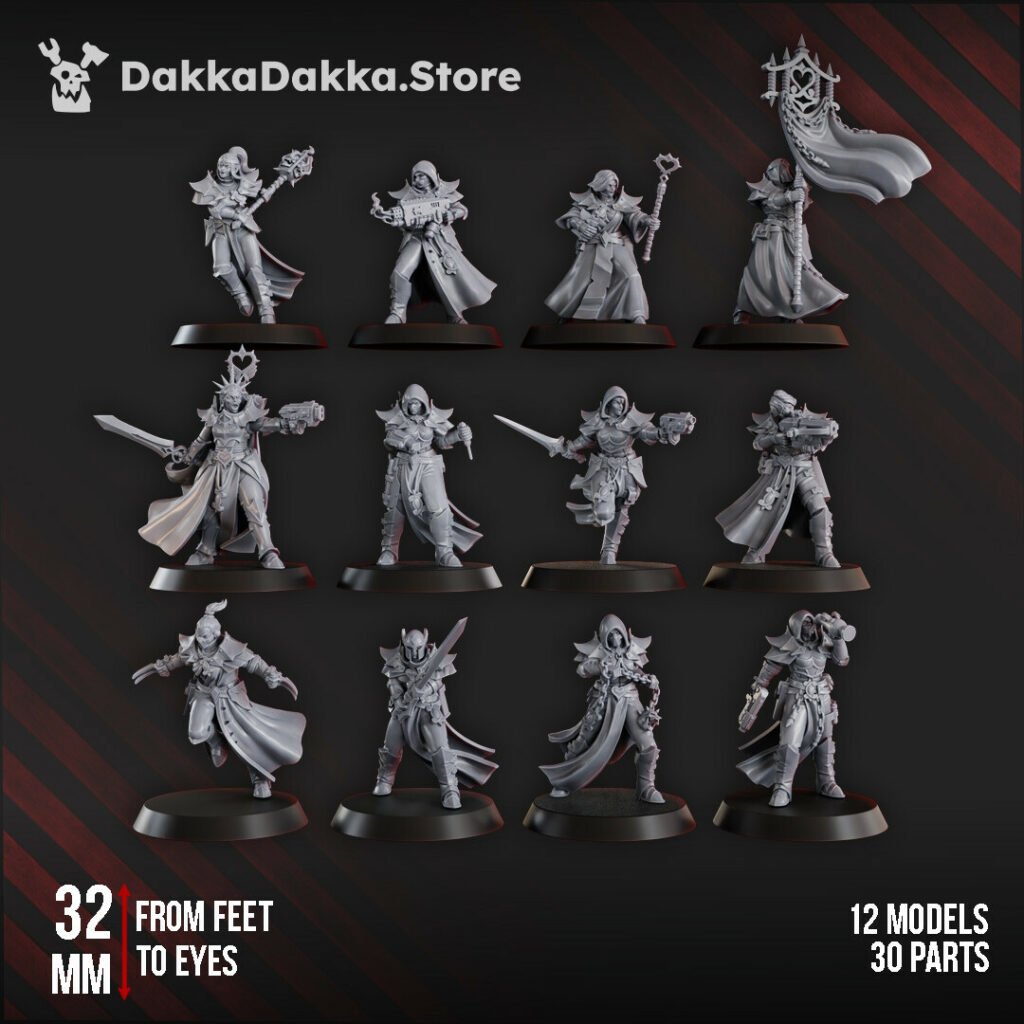 Battle Sisters Liqudation Team, proxy miniature, squad, 28mm heroic scale unpainted resin, view 2