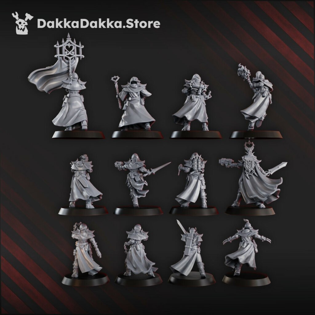 Battle Sisters Liqudation Team, proxy miniature, squad, 28mm heroic scale unpainted resin, view 3