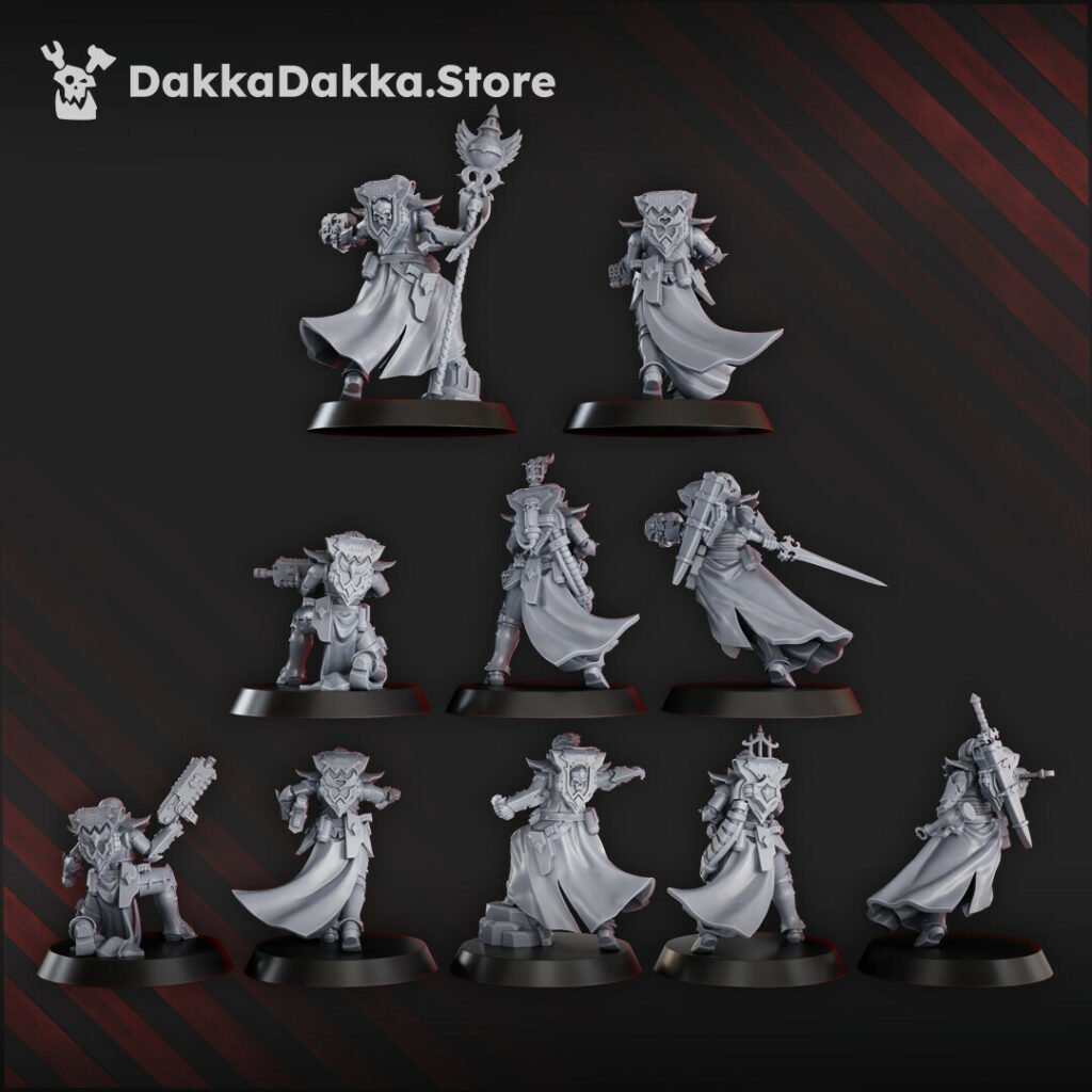 Battle Sisters Maidens Of Vengence Squad, proxy miniature, 28mm heroic scale unpainted resin, view 2