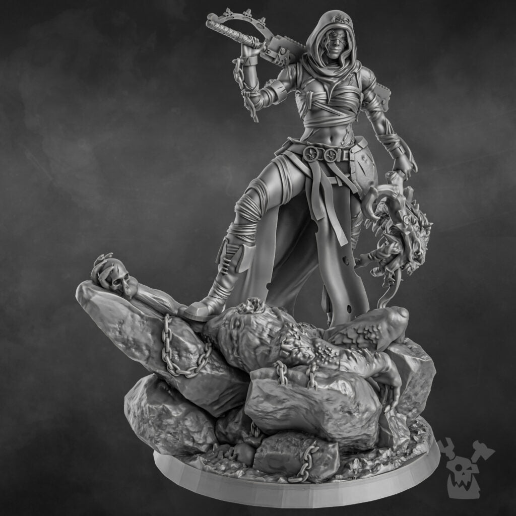 Battle Sisters Executioner, proxy miniature, 28mm heroic scale unpainted resin, view 2