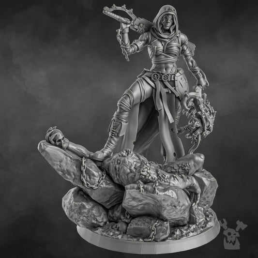Battle Sisters Executioner, proxy miniature, 28mm heroic scale unpainted resin, view 2