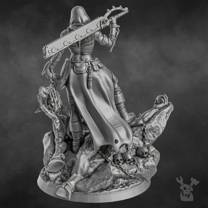 Battle Sisters Executioner, proxy miniature, 28mm heroic scale unpainted resin, view 3