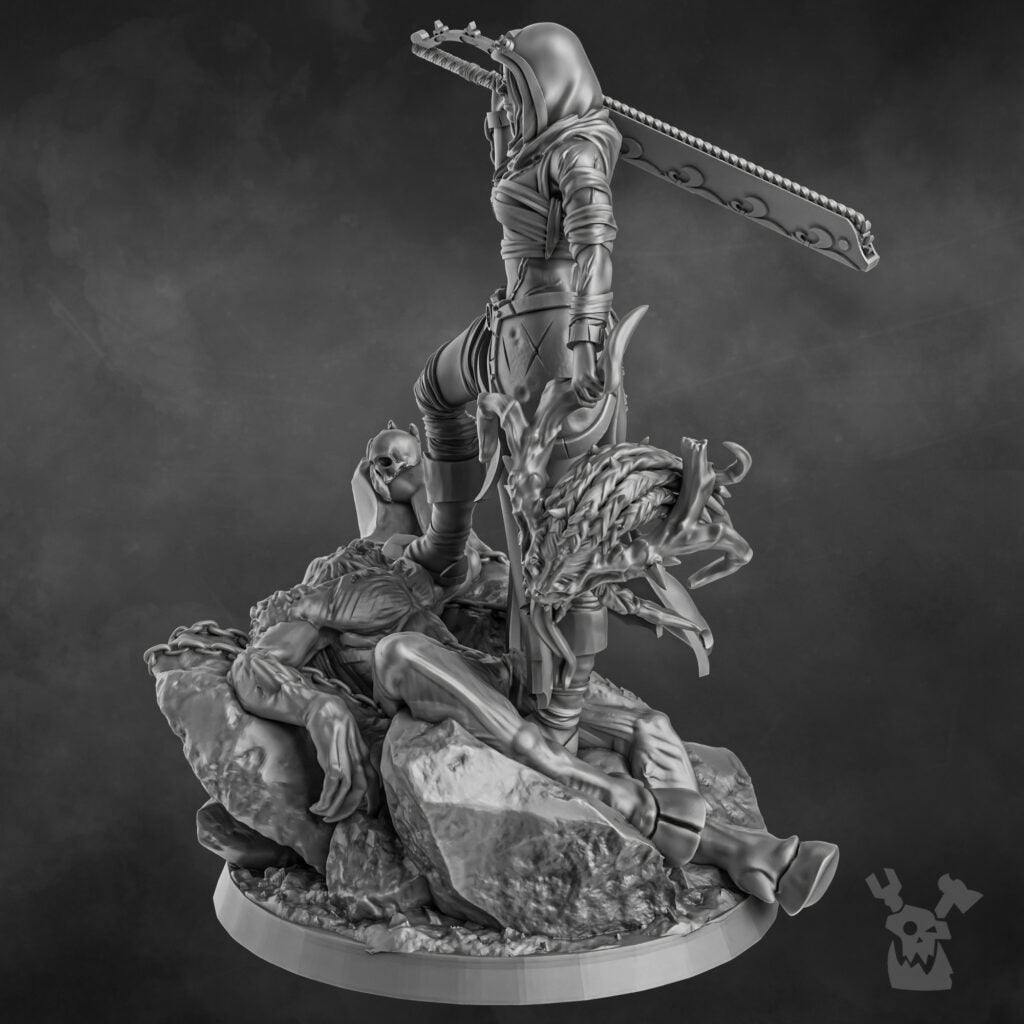 Battle Sisters Executioner, proxy miniature, 28mm heroic scale unpainted resin, view 4