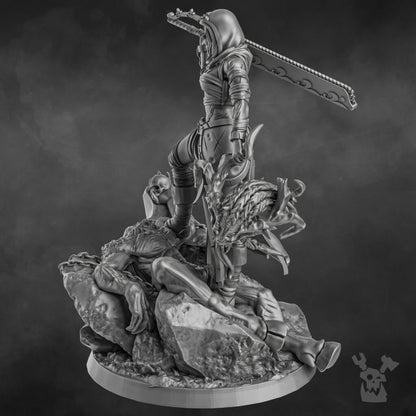 Battle Sisters Executioner, proxy miniature, 28mm heroic scale unpainted resin, view 4
