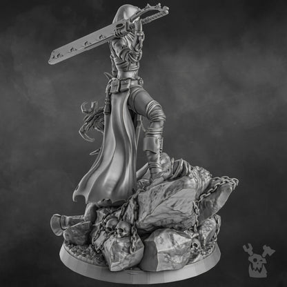 Battle Sisters Executioner, proxy miniature, 28mm heroic scale unpainted resin, view 5