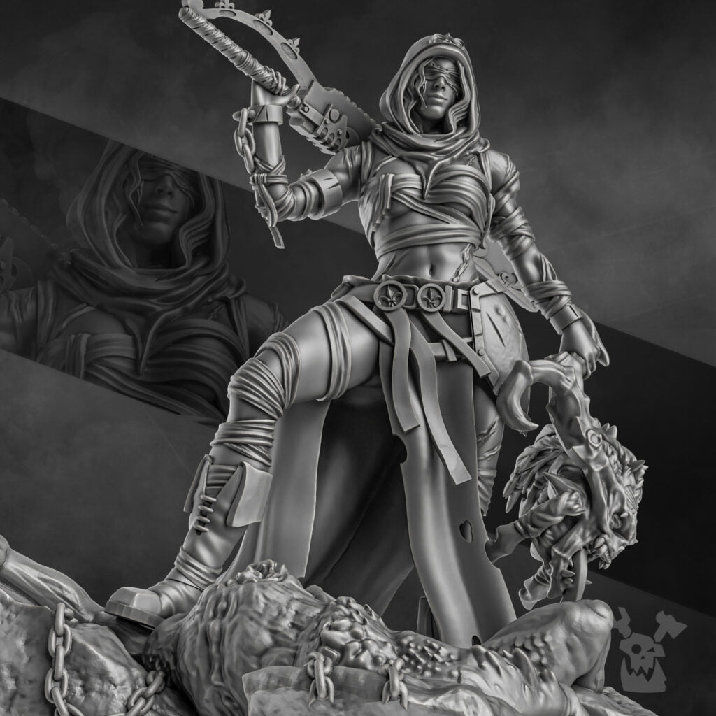 Battle Sisters Executioner, proxy miniature, 28mm heroic scale unpainted resin, view 6