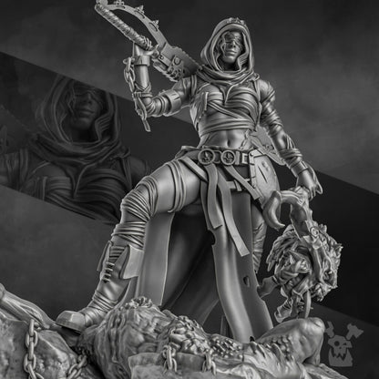 Battle Sisters Executioner, proxy miniature, 28mm heroic scale unpainted resin, view 6